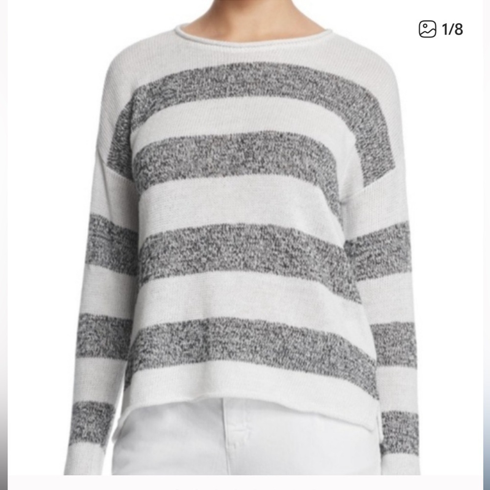 Eileen Fisher organic linen black and white knit striped sweater
